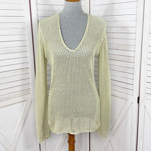 Eddie Bauer Vintage Linen Open Weave Mesh V Neck Tunic Sweater Green Medium - Picture 1 of 11